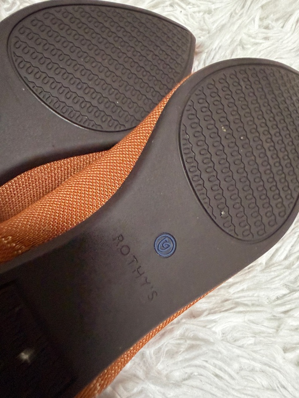 Rothy's Pointed Toe Flats in Rust with Blue Trim - Picture 8 of 10